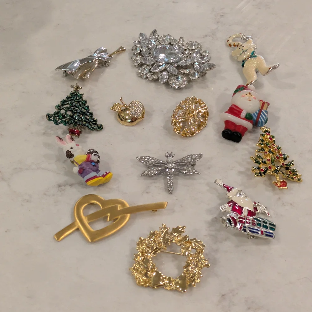 Elegant Silver and Gold Brooch Set Of 13